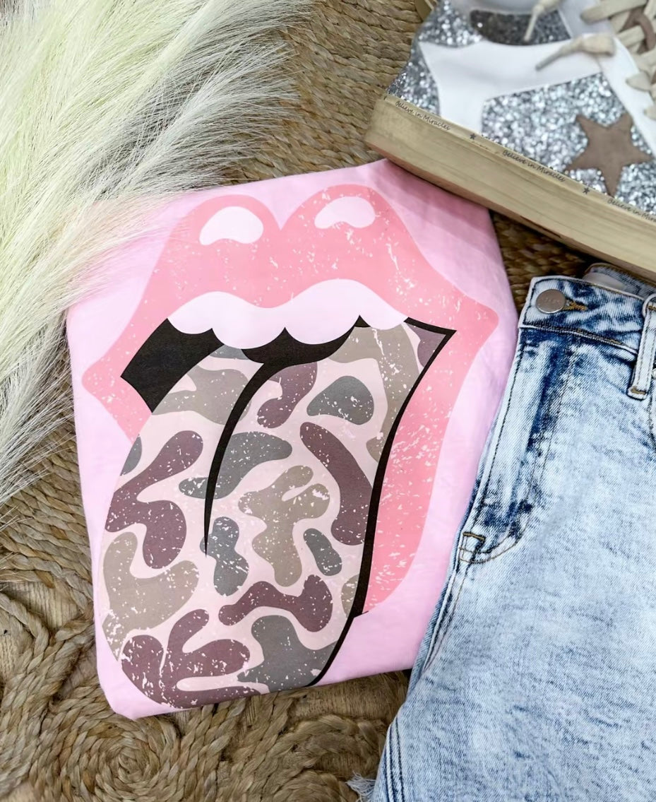 Camo Tongue Pink Graphic Tee