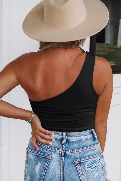 Summer Love | One Shoulder Tie Crop Top - Black