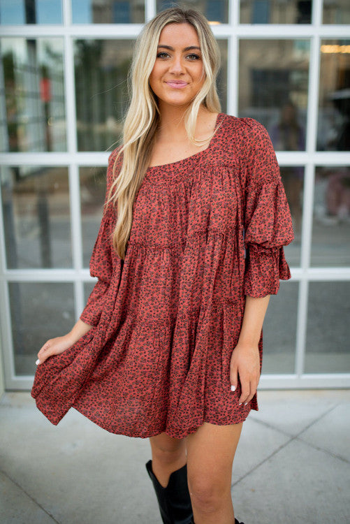 Red Floral Babydoll Dress