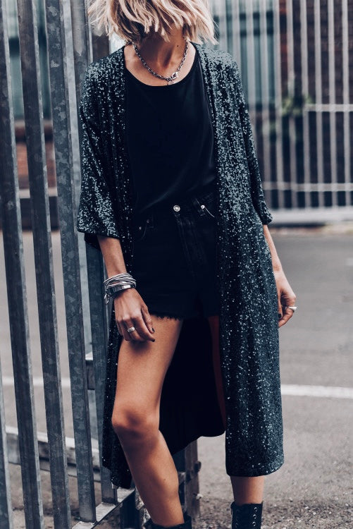 Honky Tonk Sequin Duster ~ Black