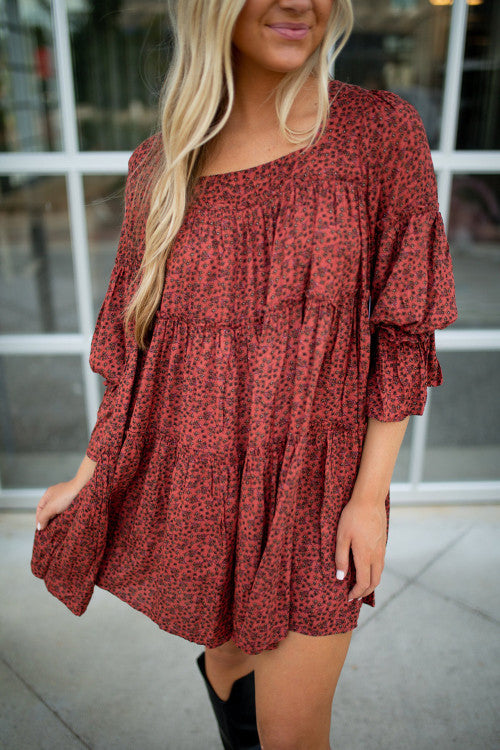 Red Floral Babydoll Dress