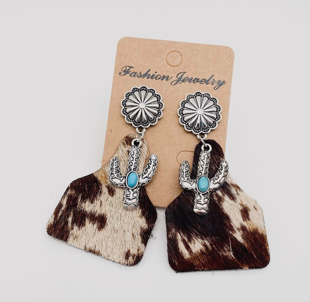 Cowhide Cactus Earrings