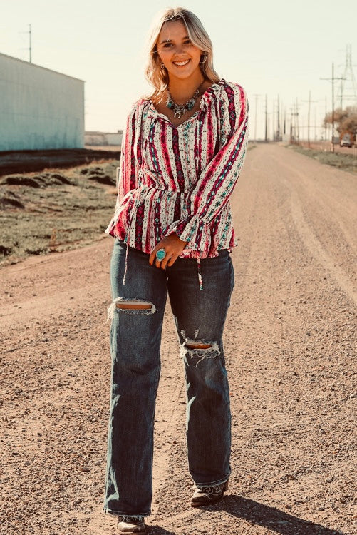 Aztec Print Long Sleeve Top