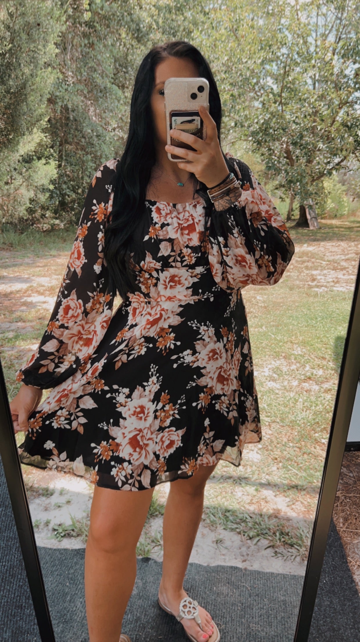 Black Floral Long Sleeve Dress