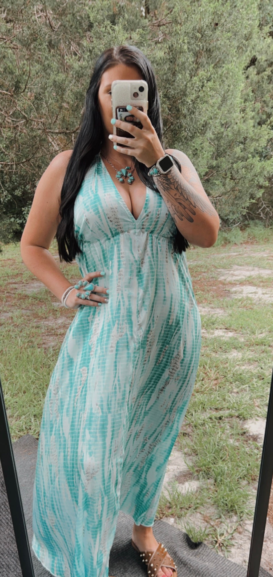 Turquoise Silk Maxi Dress