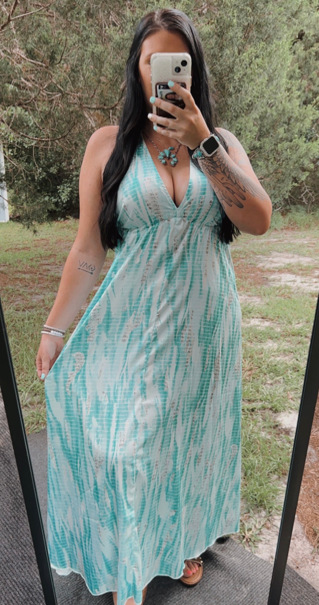 Turquoise Silk Maxi Dress