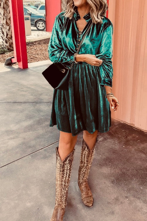 Teal Velvet Rodeo Dress