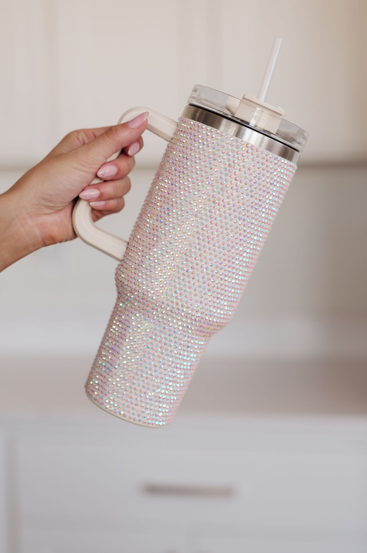 Glam Girl 40 oz Rhinestone Tumbler in White